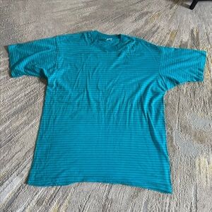 Vintage 90s Fruit of the Loom Striped Blue T-shirt Single Stitch Made in USA XXL